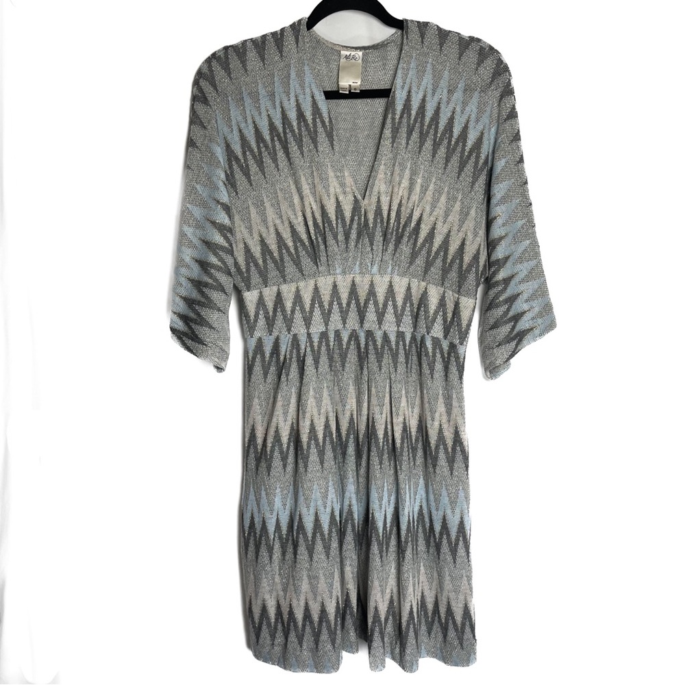 Ali Ro Knit Chevron Boho Dress V-Neck Mini Oversized Sleeves Flowy Sz 6